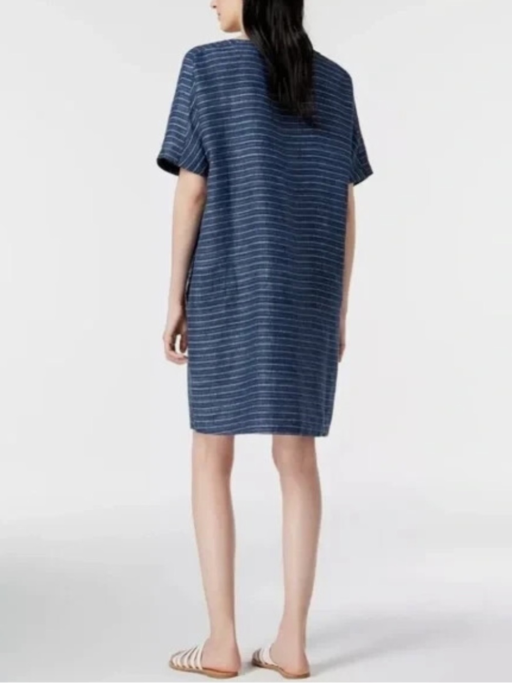 Eileen Fisher Scoop Neck Tunic Dress in Striped Graphite. Size: Medium - Picture 3 of 11